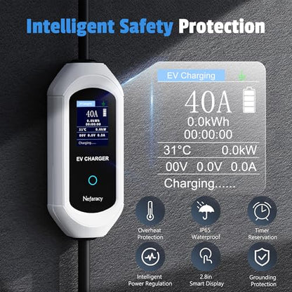 Cargador Tesla de nivel 2 de 40 amperios, cargador portátil EV para Tesla, conector NACS, cargadores de coche eléctricos para Tesla modelo Y/3/S/X, pantalla LED y control de aplicación 240V #NFC-NACS-US