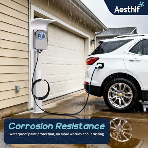 Pedestal de cargador EV para Tesla y J1772 para exteriores, resistente a la intemperie, proteger, resistente, resistente a la corrosión, fácil de instalar, blanco