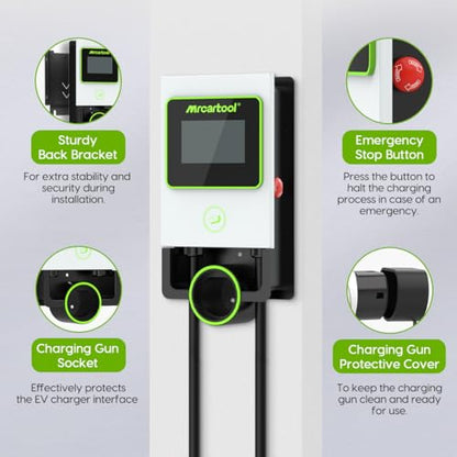 MR CARTOOL EV Charger Type 2 Charging Unit 7kW/32A Electric Car Charger IP65 EV Charging Station with Scheduled Charging, LCD Touchscreen, RFID Card, 8M Cable, Home Wall Mount Rapid Charging Point