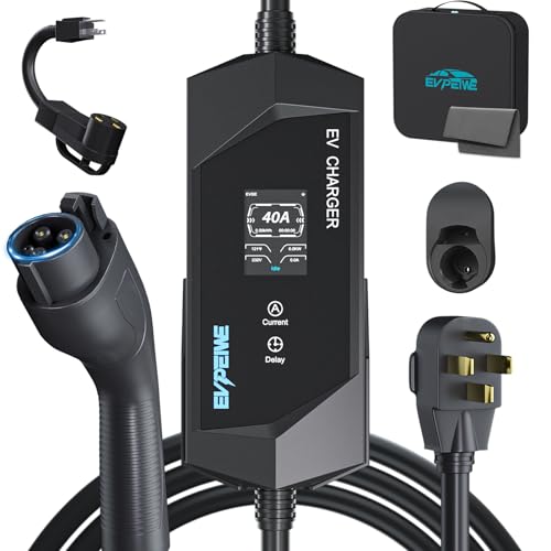 Cargador EV de nivel 1/2 para SAE J1772, 40A 110-240V Cargador portátil EV con enchufe NEMA 14-50/NEMA 5-15, cable de 25 pies ETL Listado Cargador de vehículo eléctrico para coches eléctricos