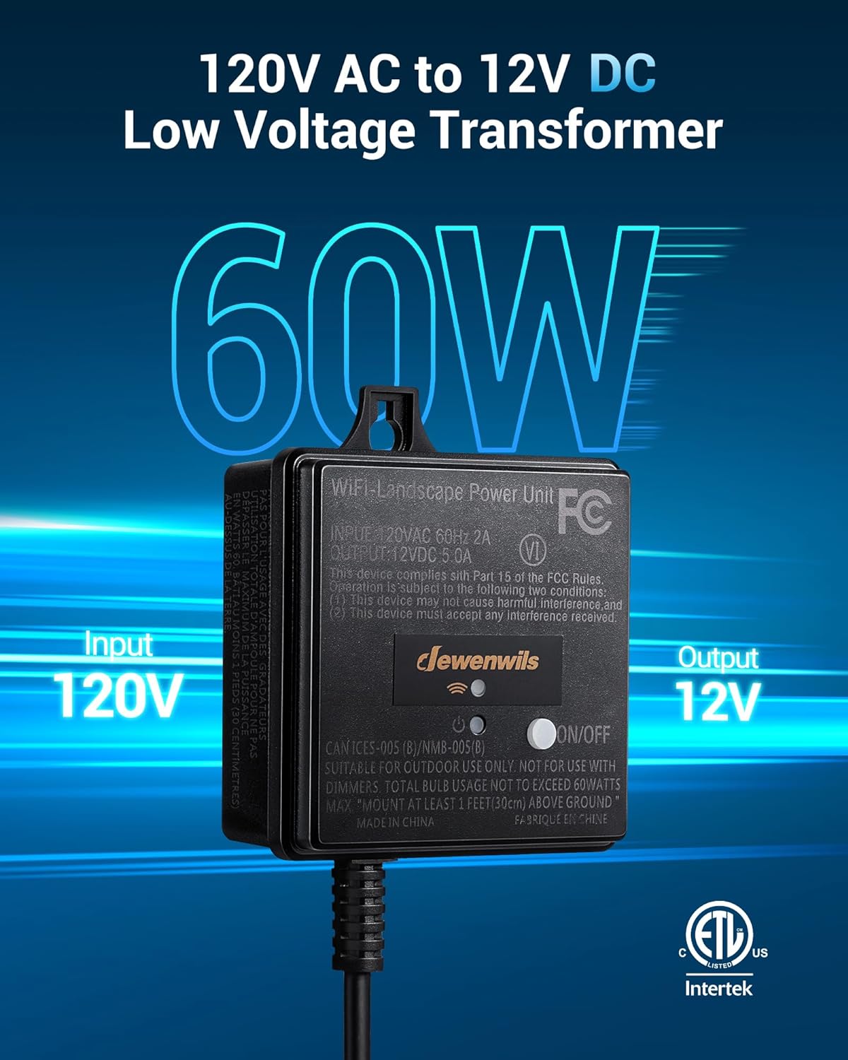 DEWENWILS Transformador de bajo voltaje WiFi de 60 W, 120 V CA a 12 V CC, transformador inteligente de paisaje de bajo voltaje para exteriores con temporizador, funciona con Alexa y Google Home,
