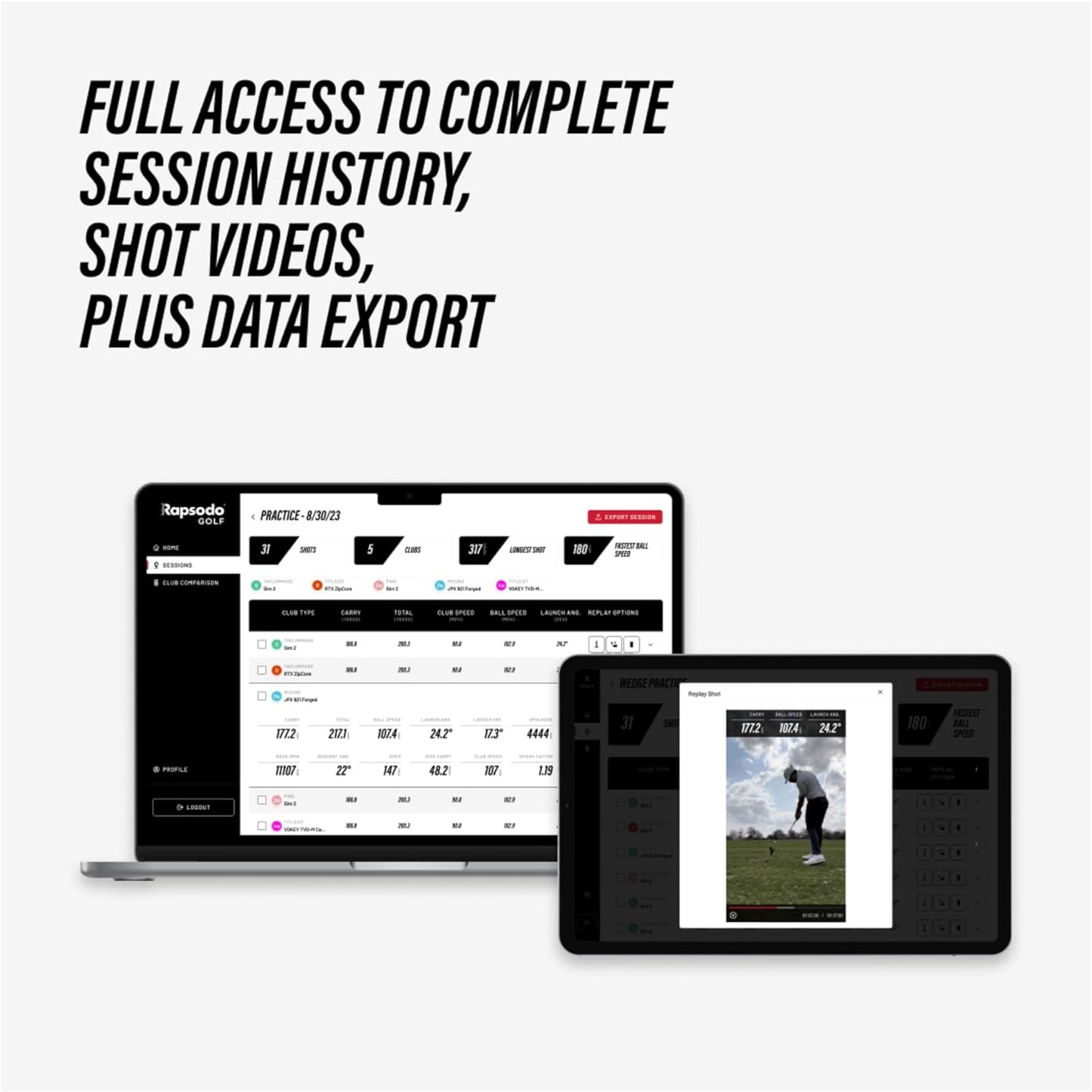 Rapsodo - Monitor de lanzamiento de golf MLM2PRO, simuladores para el hogar y entrenamiento, monitor de lanzamiento móvil para análisis de swing de golf, medidas de velocidad de giro y eje, rastreador y analizador de oscilación MLM2PRO PROV1