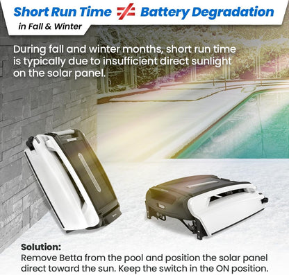 Betta SE - Limpiador robótico automático de superficie de piscina con batería de limpieza continua 24/7 y motores tolerantes al cloro de sal doble rediseñados (azul)
