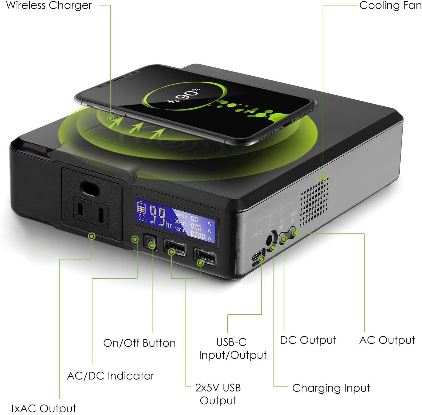 Cargador portátil ALLPOWERS S200 de 200 W y 41600 mAh con energía solar y batería externa inalámbrica.