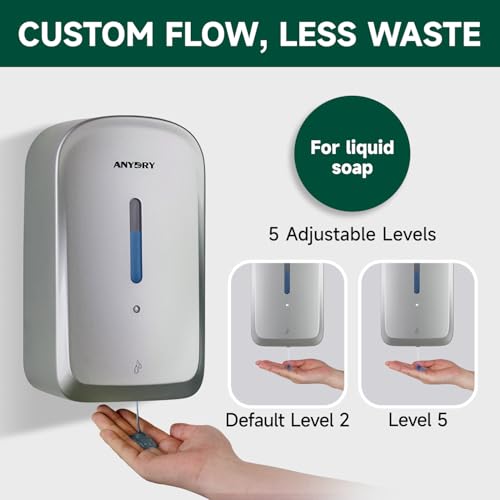 anydry Dispensador de jabón automático comercial de 34 onzas, gran capacidad, montado en la pared | Touchless Liquid Dispenser, Five-Level Adjustment, Ideal for High-Traffic Bathroom, Restroom, Durable Wall-Mount Installation