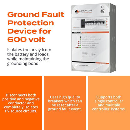 Morningstar - Dispositivo de protección contra fallas de tierra (GFPD-600V) para controladores de carga Tristar MPPT de 600 V, no requiere fusibles, instalación simple y flexible, diseñado en los