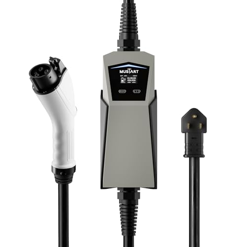 40 Amp EV Charger, Delayed Charging and Adjustable Current Electric Vehicle Portable Charger Level 2 EV Charging Station Compatible with SAE J1772 EVs (240 Volt, 24.6ft Cable, NEMA 6-50)