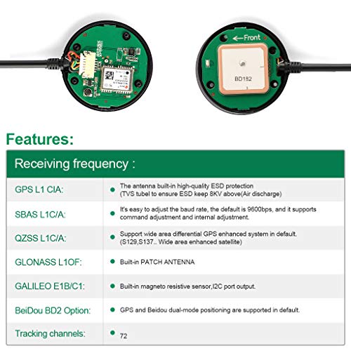 Módulo de brújula GPS+NEO-M8N+ Módulo GPS BDS de precisión APM Control de dron, receptor GPS FPV Control de vuelo Módulo de navegación Pixhawk para APM PIX PX4, compatible con puerto APM I2C MWC