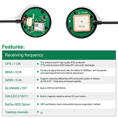 Módulo de brújula GPS+NEO-M8N+ Módulo GPS BDS de precisión APM Control de dron, receptor GPS FPV Control de vuelo Módulo de navegación Pixhawk para APM PIX PX4, compatible con puerto APM I2C MWC