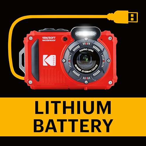 KODAK PIXPRO WPZ2 - Cámara digital resistente al agua de 16 MP 4X zoom óptico de 2.7 pulgadas, LCD Full HD, MFR: WPZ2-RD