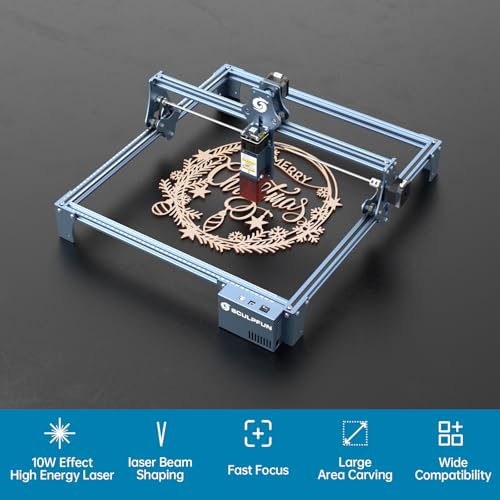 SCULPFUN Grabador láser S9 Pro 10W, máquina de grabado láser de alta precisión de 0.002 in, cortador láser acrílico de madera de hasta 0.787 in de 0.591 in, máquina grabadora láser para madera, metal,
