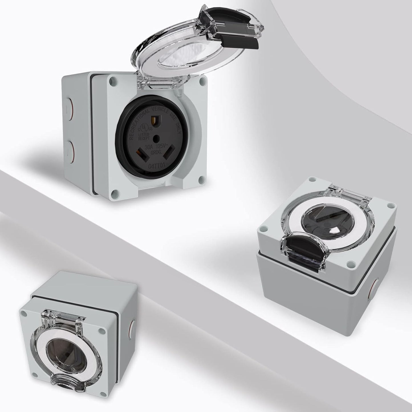 STARELO Caja de toma de corriente RV de 30 amperios, receptáculo NEMA TT-30R de 125 voltios, resistente al polvo y a la intemperie para vehículos recreativos, vehículos eléctricos, generadores