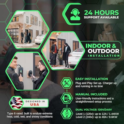 MACH 3: Cargador portátil rápido de 40 amperios nivel 1 y 2, estación de carga de vehículos eléctricos, 120-240V NEMA 14-50 con adaptador 5-15. Conector de automóvil J1772 y Tesla NACS #APEXM3