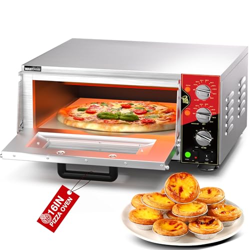 WantJoin - Encimera de horno de pizza de interior de 16 pulgadas, lista ETL, hornos eléctricos de pizza con piedra de pizza, temporizador de anillo de 60 minutos, para hogar y restaurante, 1600 W