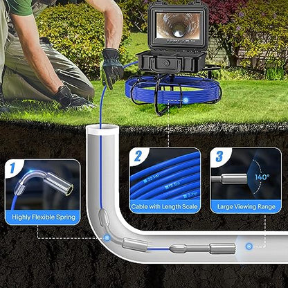 Oiiwak Cámara de alcantarillado con localizador, cámara de inspección de tuberías de 165 pies/164.0 ft con transmisor Sonde de 512 Hz IP68 impermeable conducto de drenaje Cámara de serpiente de