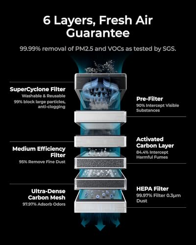 xTool SafetyPro AP2 - Purificador de humo para grabador láser, sistema SuperCyclone de filtración de 6 capas para polvo y olores, funcionamiento silencioso para máquina de grabado láser de fibra MAX-S300-P01