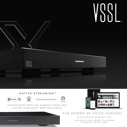 VSSL Amplificador de transmisión de audio A.3X de 6 canales, 3 zonas, compatible con AirPlay 2, Chromecast, Amazon Alexa, Spotify Connect, Bluetooth, amplificador de audio para todo el hogar de 6 canales, controlador de audio multihabitación # A.3x-UVG