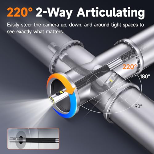 FOXWELL Elite - Boroscopio articulado de 2 vías de doble lente de 220°, sonda ultrafina de 0.25 pulgadas, pantalla IPS HD, impermeable IP67, cámara flexible para inspecciones automotrices, HVAC, fontanería e industriales de 5.3 pies