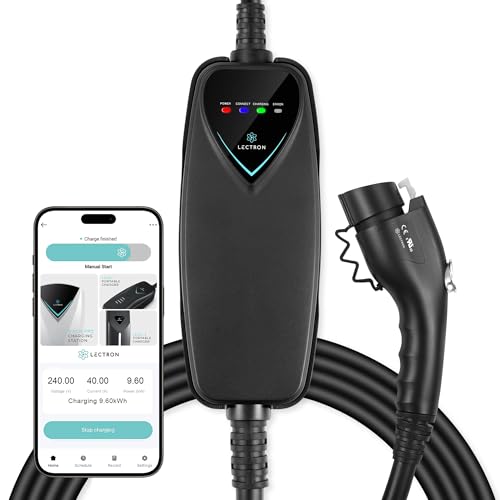 Lectron Cargador J1772 de nivel 2 (versión WiFi) – 240 V, 40 amperios, enchufe NEMA 14-50, cable de extensión de 16 pies – Cargador de coche eléctrico portátil para J1772 Evs