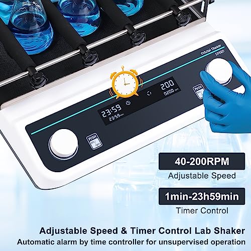 FOUR E'S SCIENTIFIC Agitador orbital – Velocidad ajustable 40-200RPM Digital Rotator Shaker con modo continuo y temporizado, capacidad máxima 5kg/11lbs, diámetro de órbita 0.787 in, 100-240V, #90105013