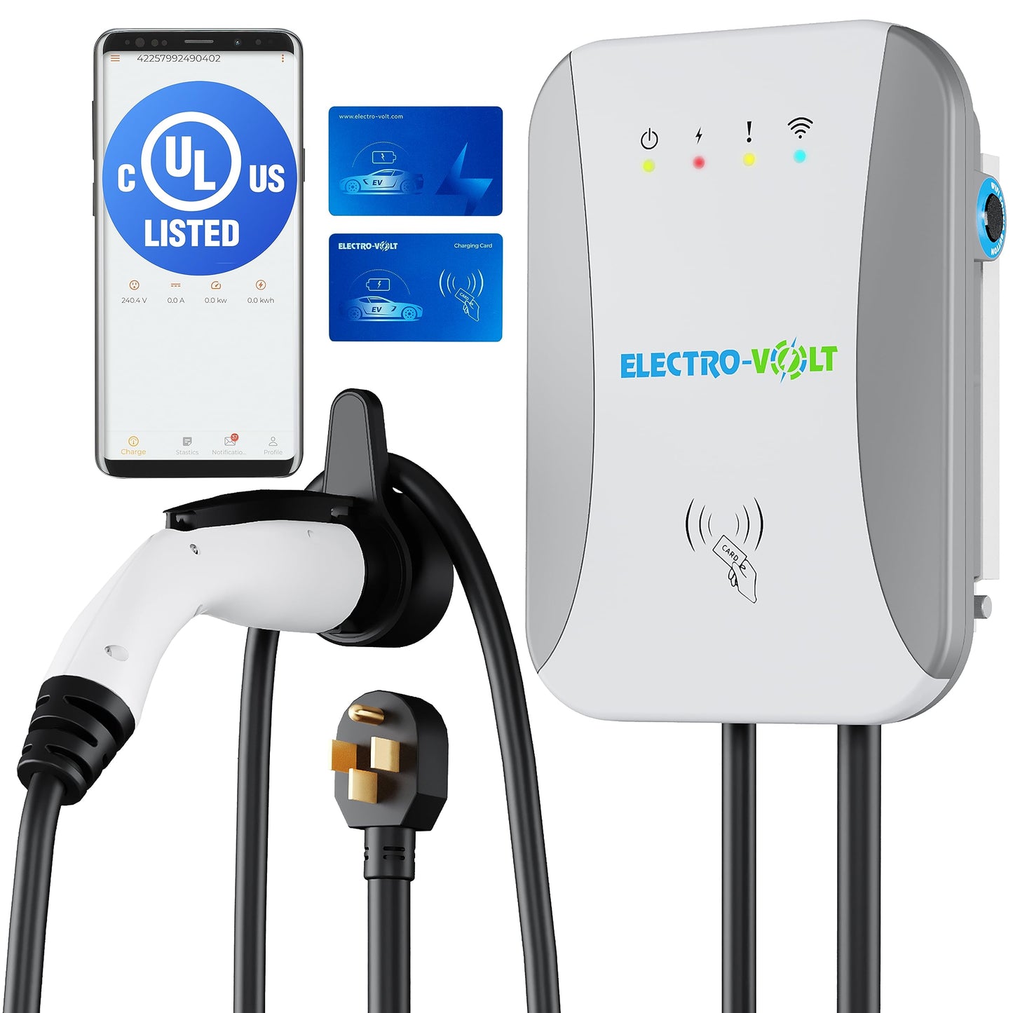 Cargador EV de nivel 2 – 10 KW, ajustable de 40 amperios, 240 V, enchufe NEMA 14-50, estación de carga de pared de coche eléctrico IP65 para interiores y exteriores, cargador EV certificado FCC nivel