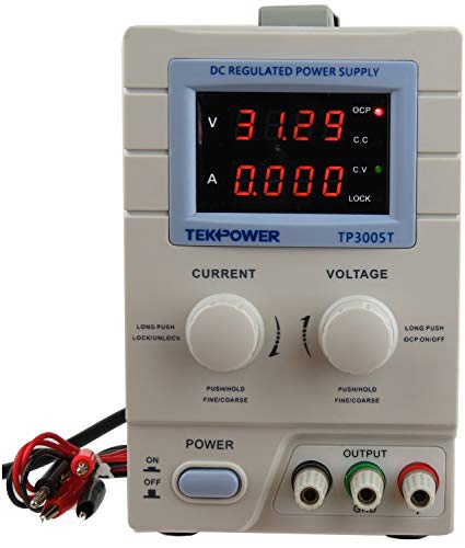 Fuente de alimentación CC lineal, variable, de 0 / 30 V @ 0 - 5 A, Mastech TP3005T, con cable cocodrilo y cable de alimentación, actualizado TP3005D, HY3005 de Tekpower