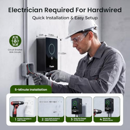 GRASSIDE NECS-ACW-11.5-1-US-3028 Upgraded 48 Amp J1772 & TESLA Level 2 EV Charger, 25ft Cable, Hardwired