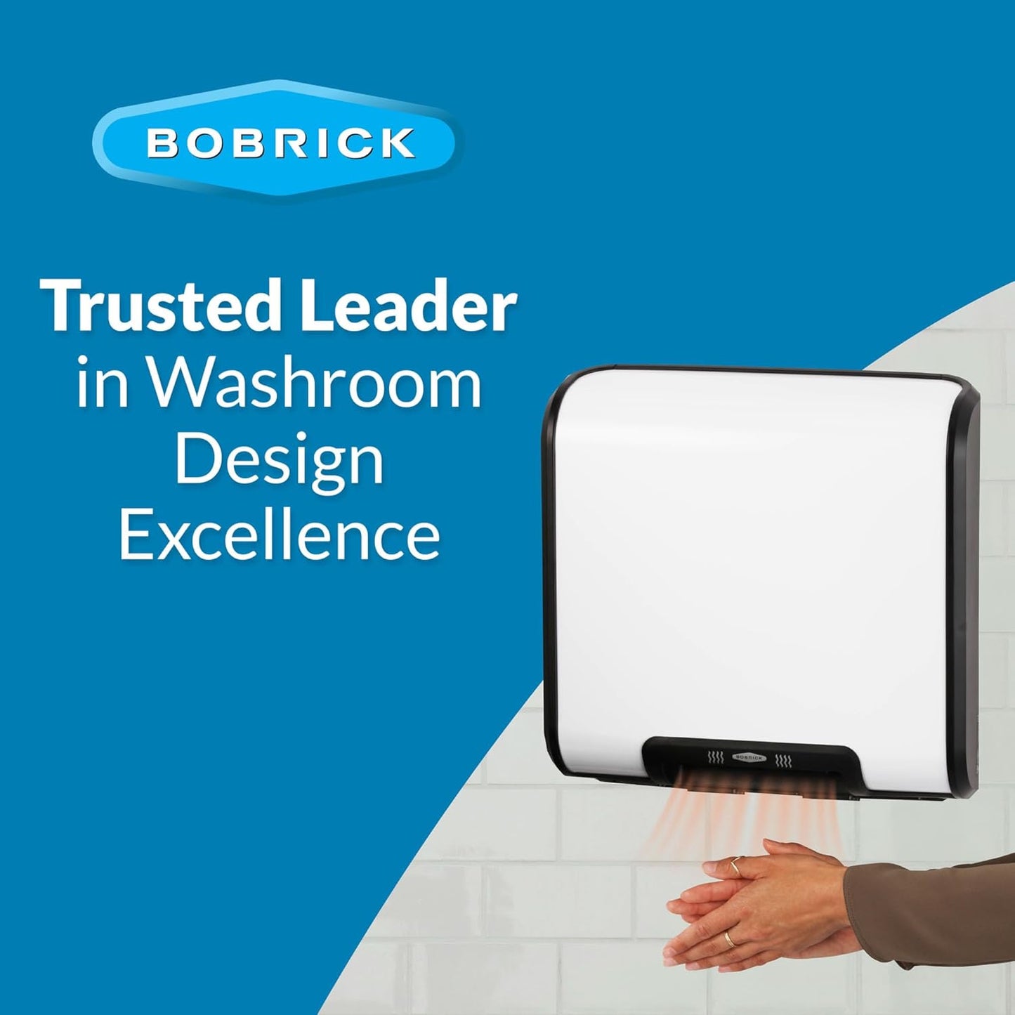 Bobrick 7128 TrimLine Series 304 secador de manos automático montado en superficie ADA de acero inoxidable, con acabado satinado, 115 V