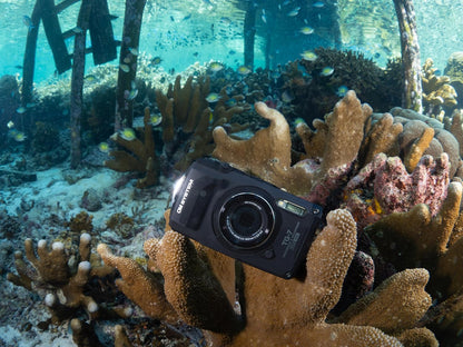 OM SYSTEM Tough TG-7 - Cámara subacuática negra, impermeable, a prueba de congelación, brillo de alta resolución, video 4K 44x Macro Shooting (Successor Olympus TG-6)