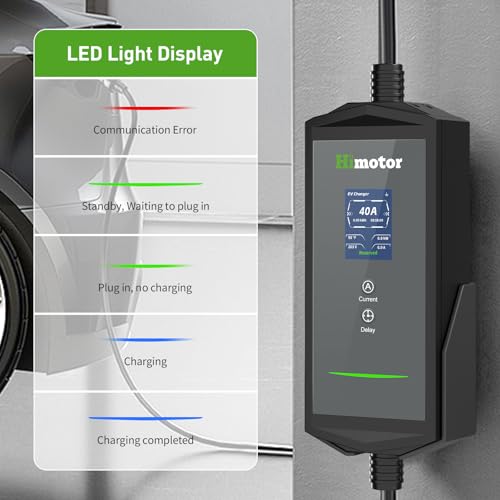 Cargador Ev nivel 2, 16-40A 110-240V, incluye adaptador J1772 a Tesla, cargador Tesla, con cable de carga de 25 pies y enchufe NEMA 14-50, con función de corriente ajustable y tiempo de carga