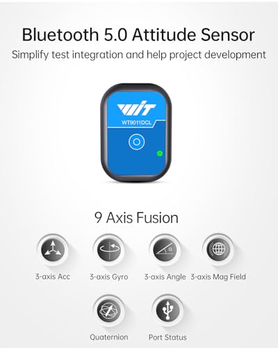 [Acelerómetro Bluetooth 5.0+Inclinómetro] WT9011DCL MPU9250 Giroscopio de 9 ejes de alta precisión+Ángulo (XY 0.2° Precisión)+Magnetómetro con filtro Kalman, sensor AHRS IMU de 3 ejes de baja potencia