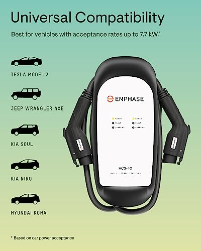 Enphase - Cargador dual EV de nivel 2, certificado de seguridad, 32 amperios, 240 V, cableado, cables de 25 pies, J1772, compatible con vehículos eléctricos de EE. UU., HCS-D40 #883-01931