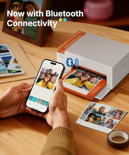 Liene Amber M110 - Impresora fotográfica Bluetooth de 80 hojas, impresora fotográfica portátil para iPhone, sublimación de tinte térmico, impresora de imágenes, 60 hojas de papel de 4 x 6 y 20 hojas DHP515