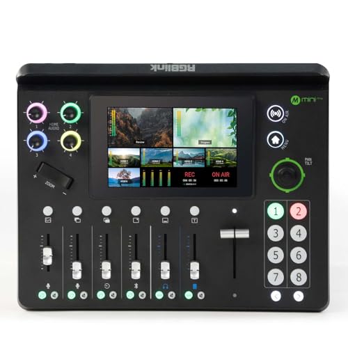 RGBlink Mini-mx, Conmutador mezclador de video profesional 4K Multi-Cam Conmutador de video con solución de producción de pantalla de 5.5 pulgadas para transmisión en vivo y juegos, podcasting,