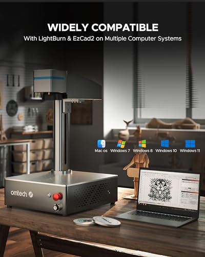 OMTech Grabador láser de fibra de 30 W, máquina de marcado láser compatible con LightBurn con puntero de punto rojo para marcado de metal, máquina de grabado de metal de 5.9 x 5.9 pulgadas con vida LYF-30BW