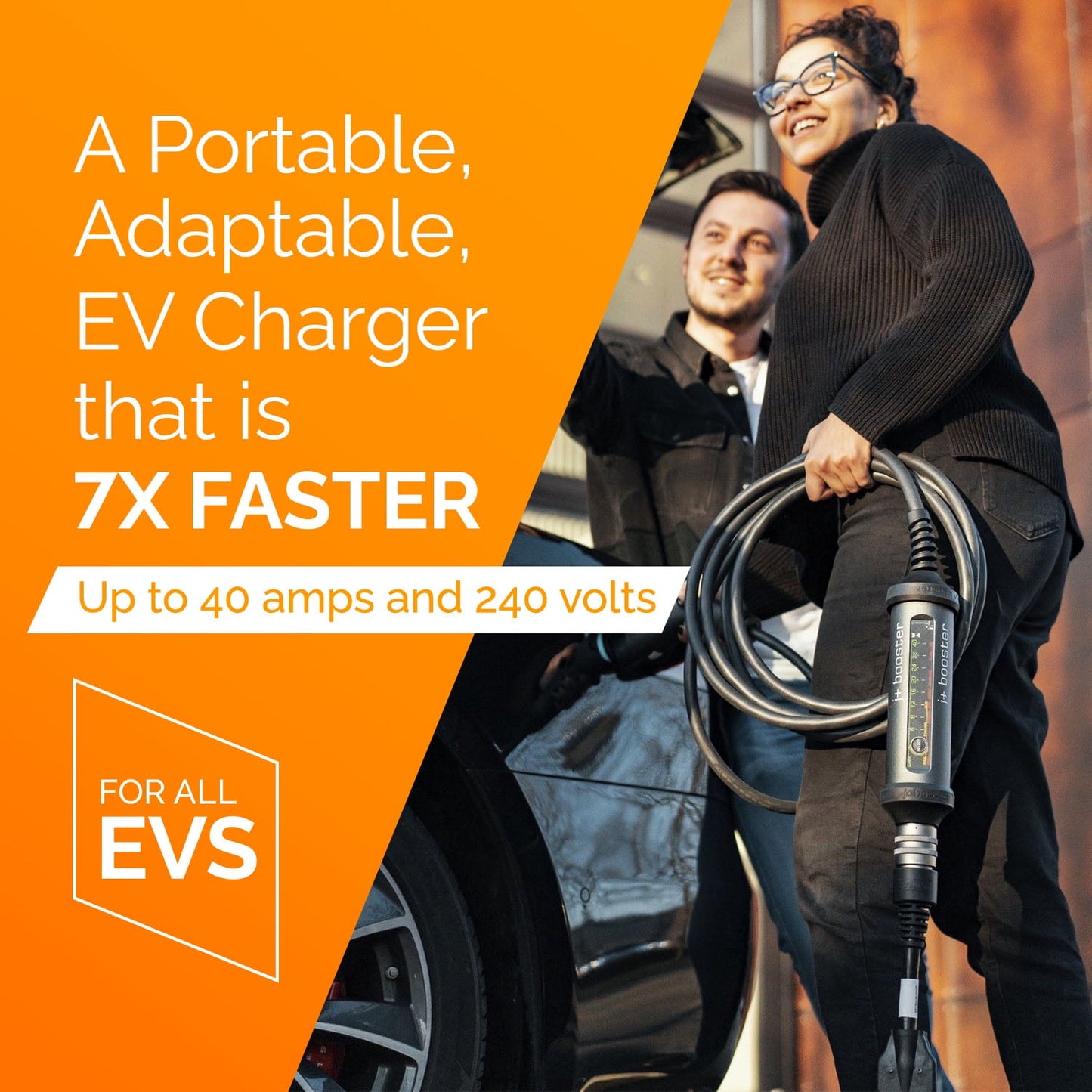 Cargador EV J+ Booster UP-JB2, estación de carga para vehículos de 240 V y 40 A con adaptadores NEMA 5-15 y 14-50