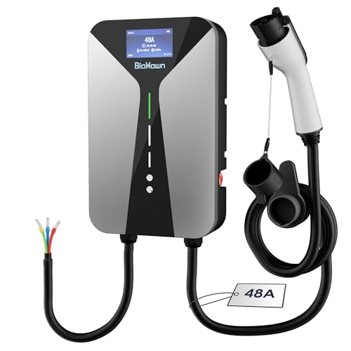 Level 2 EV Charger 48 Amp: 11,5 kW 240 V Cargador de pared con cable para el hogar con LCD de 4,3 pulgadas, cable de 25 pies, carga programada y soporte de pared, conector SAE J1772