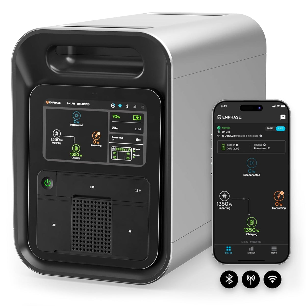 Enphase IQ PowerPack 1500 - Estación de energía portátil avanzada, 1500 W LFP, tecnología de microinversor producida en los EE. UU., 4G celular, Wi-Fi, generador solar de 1500 Wh con certificación UL PES-1515-BL-US