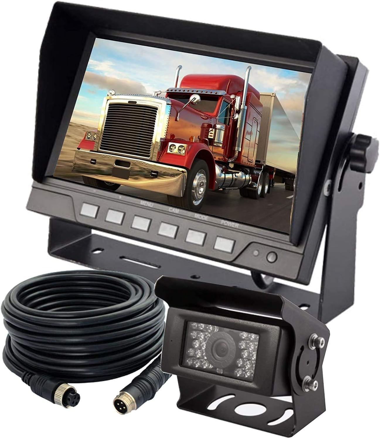 AHD 1080P Sistema de cámara de visión trasera inversa con cable de 7 pulgadas, línea de guía, cámara de visión nocturna IR impermeable IP69K, para