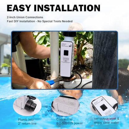EC-520555 Generador de cloro de agua salada de células de sal mejorado, compatible con clorador de piscina Pentair IntelliChlor IC40, sistema de clorador de sal para piscinas enterradas de hasta