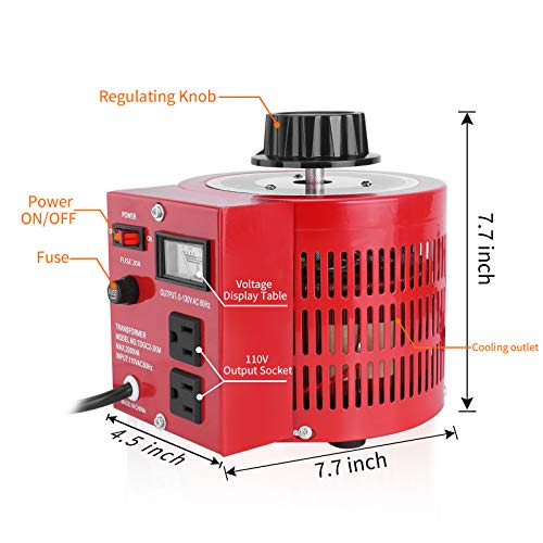 Fuente de alimentación auto del regulador de voltaje de CA del transformador variable de 20 amperios, 2000VA máximo, 0 ~ 130 voltios de salida