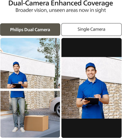 Cámara de timbre de video de seguridad Philips (timbre incluido), sin cuota mensual, cámaras duales 2K FHD con detección de movimiento, audio de 2 vías, compatible con Alexa y Google Assistant # DDA270X-2TXS