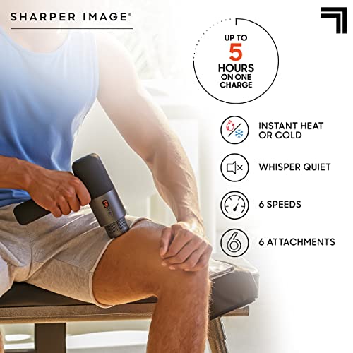 Sharper Image® Powerboost® Pro+ Pistola de masaje de tejido profundo caliente y frío - 6 velocidades, 6 accesorios, batería de 5 horas, estuche de viaje, base de carga, masajeador #1015848