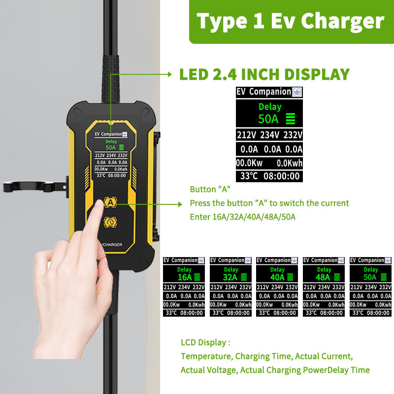 Cargador EV WUFEN de nivel 2, 50 A, portátil, tipo 1, cable de 5 m, estación de carga EV doméstica, 240 V, enchufe NEMA 14-50, compatible con todos los modelos SAE J1772.