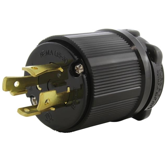 AC Connectors ASL1530P-BK AC WORKS® NEMA L15-30P Clavija de conexión, hojas macho 30A 250VCA, 3 fase