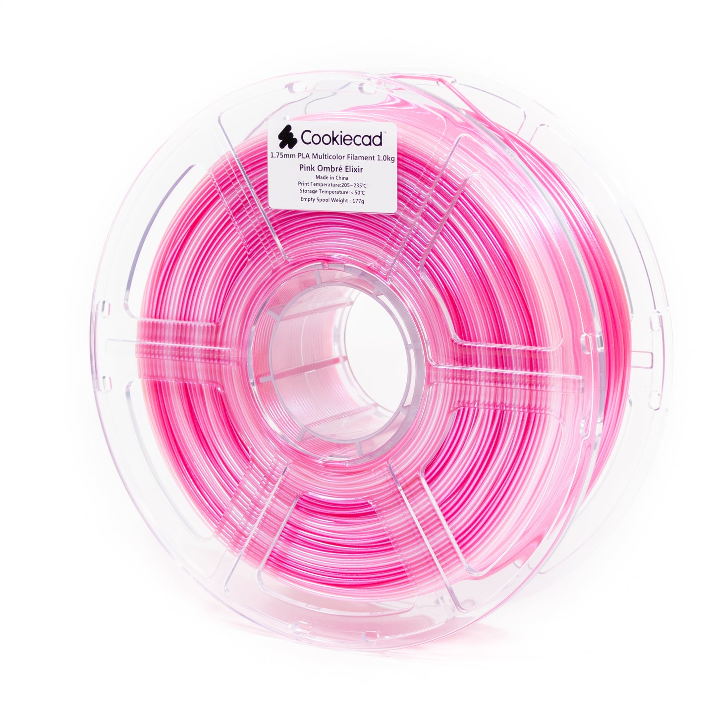 Cookiecad pla-elixir-pink-ombre - PLA (polilactida) Elixir rosa en degradado (rosa claro a fuerte con polvo iridiscente)