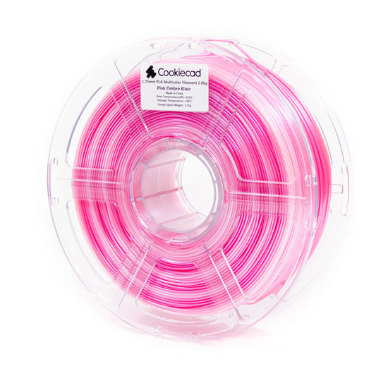 Cookiecad pla-elixir-pink-ombre - PLA (polilactida) Elixir rosa en degradado (rosa claro a fuerte con polvo iridiscente)