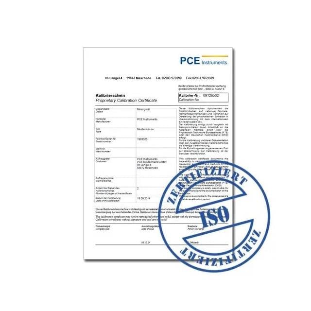 PCE Instruments CAL-HT-2 - Especializados Certificado de calibración