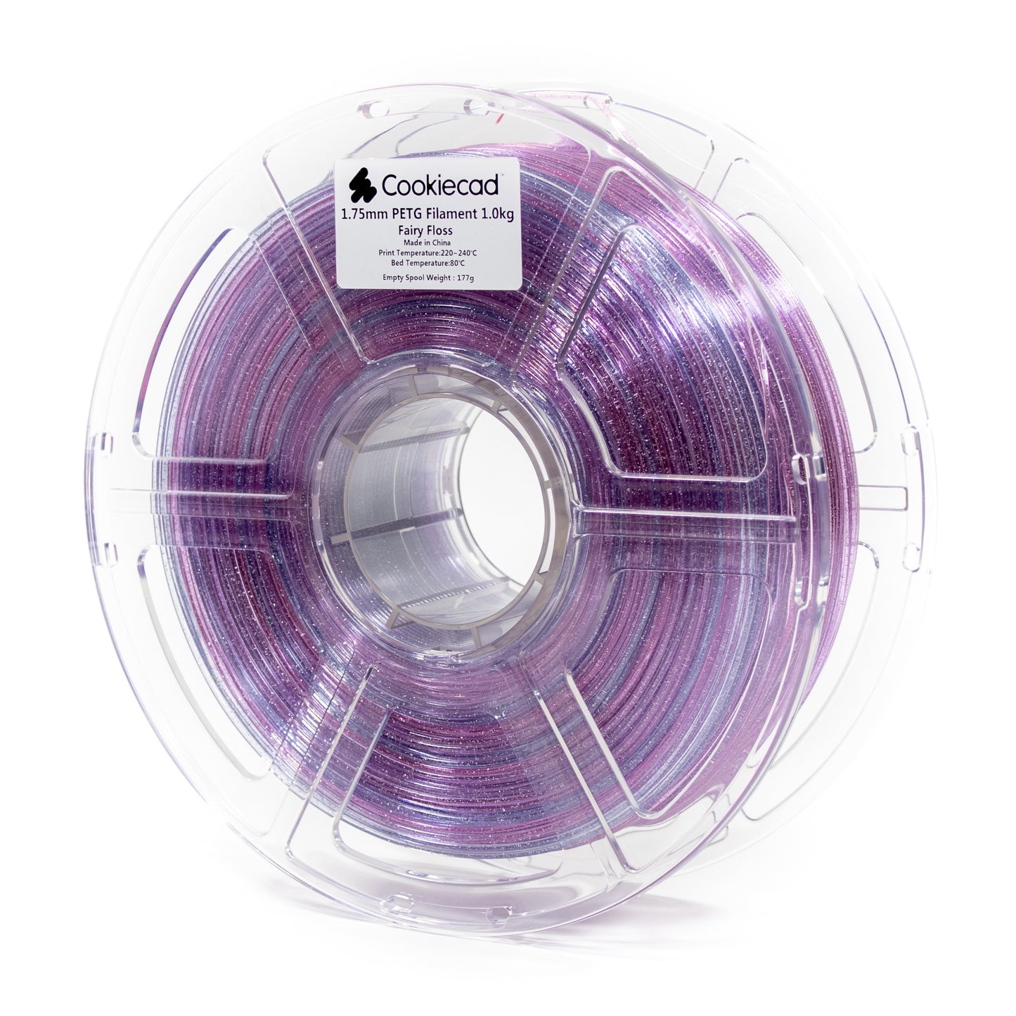 Cookiecad petg-fairy-floss - PETG (polietilenglicol tereftalato modificado) Algodón de hada  (rosa y morado translúcidos con motas de purpurina)