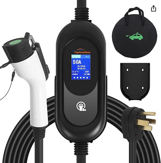 TopAutoGear Cargador eléctrico de vehículo de 50 amperios nivel 2 estación de carga portátil EV con cable de 25 pies, estación de carga súper rápida para coche, NEMA14-50 con SAE J1772, compatible, BK5A170650T